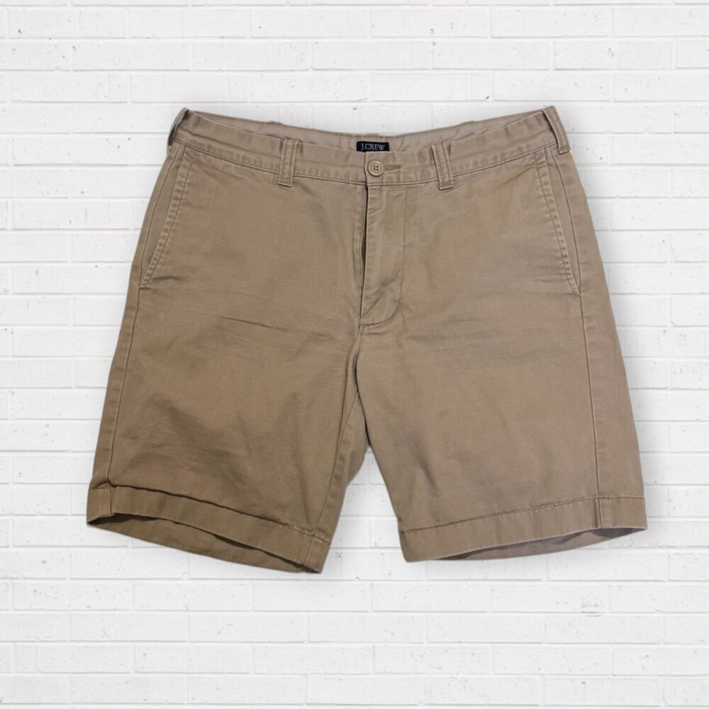 J CREW Factory Mens Gramercy Khaki Tan Chino Classic Shorts 34